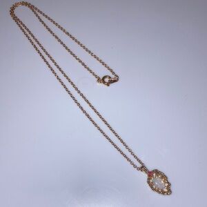 Women’s Vintage Faux Ruby & Opal Gold Tone Pendant Necklace Fashion Jewelry